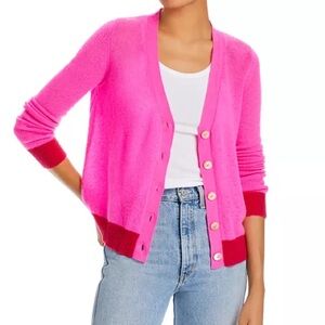 Jumper 1234 Contrast Cashmere Cardigan Sweater Pink Red 100% Cashmere S NWT